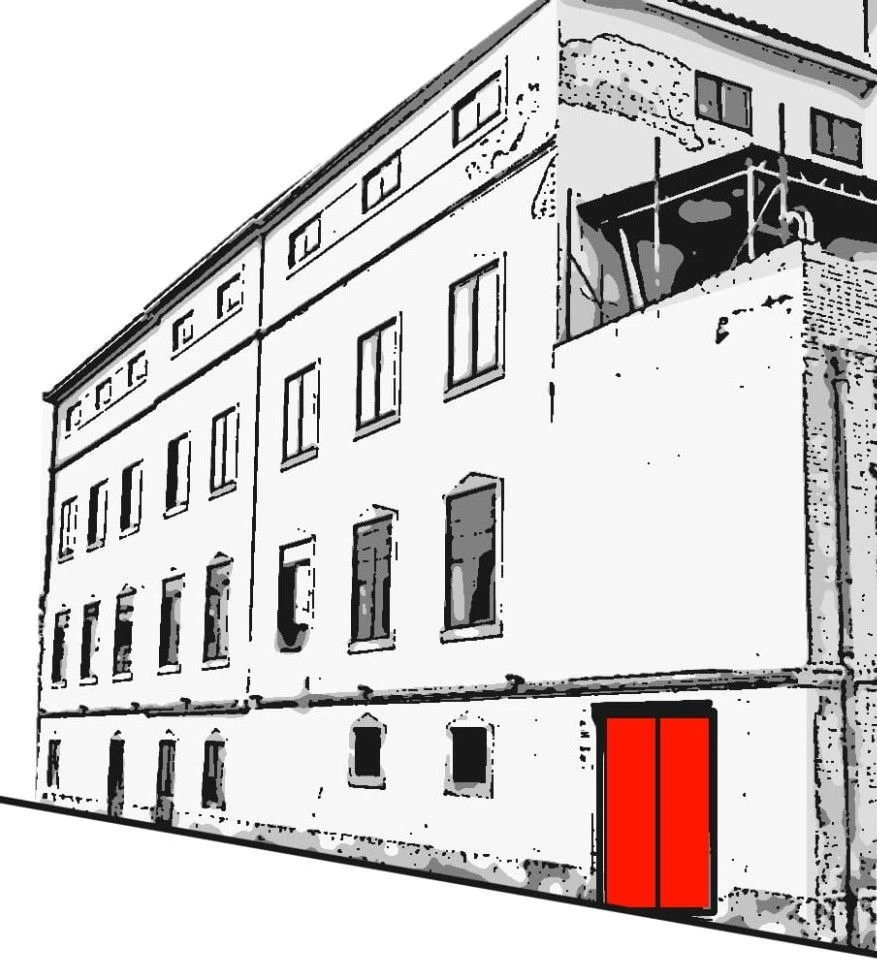 Dibuix de l'edifici de la Casa de la Música de Manresa, al carrer Víctor Balaguer